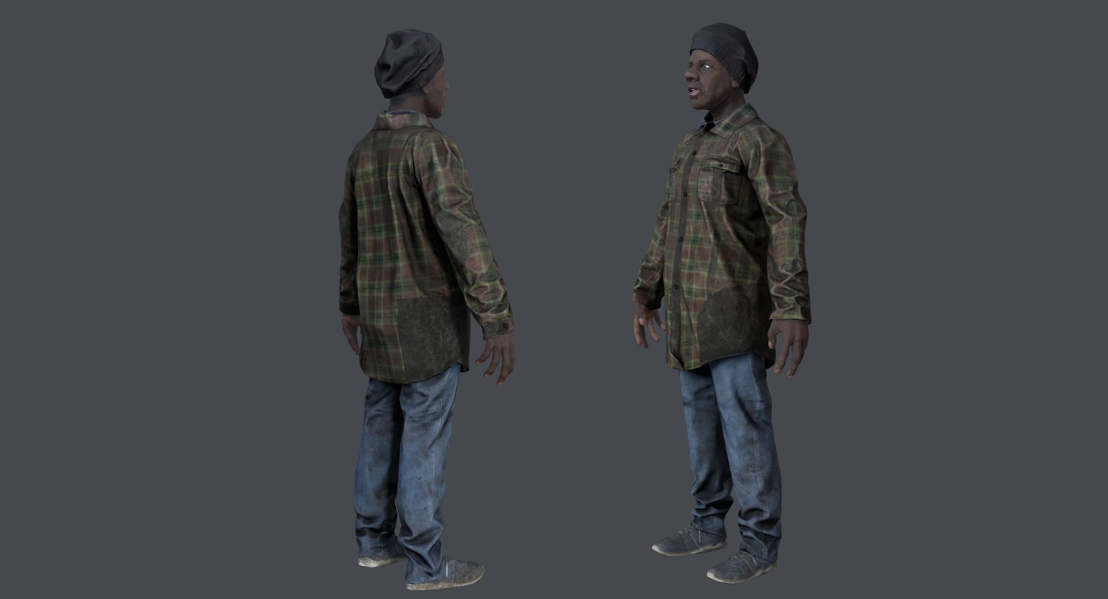 Lowpoly Afro American Homeless Low-poly 3D model_3