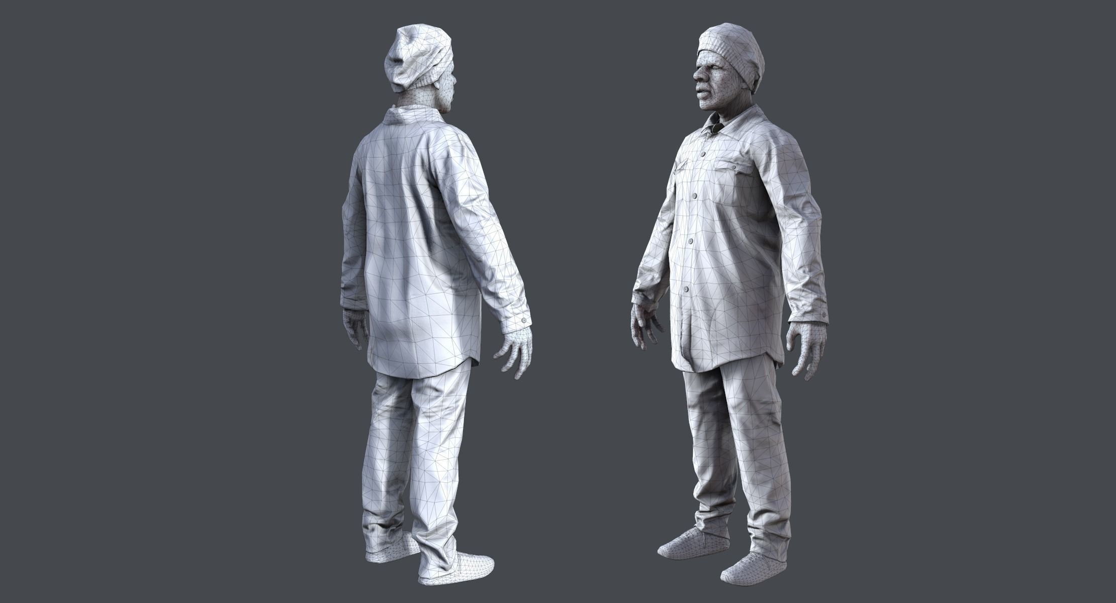 Lowpoly Afro American Homeless Low-poly 3D model_6