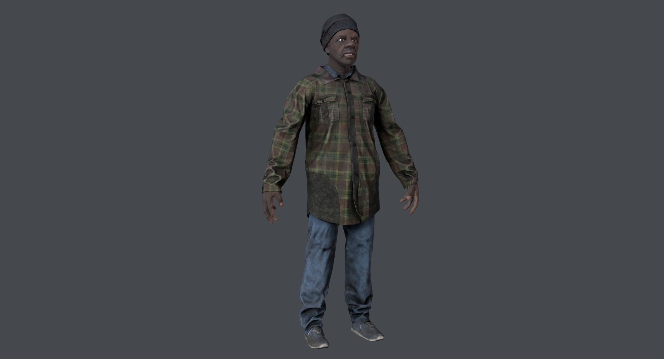 Lowpoly Afro American Homeless Low-poly 3D model_1