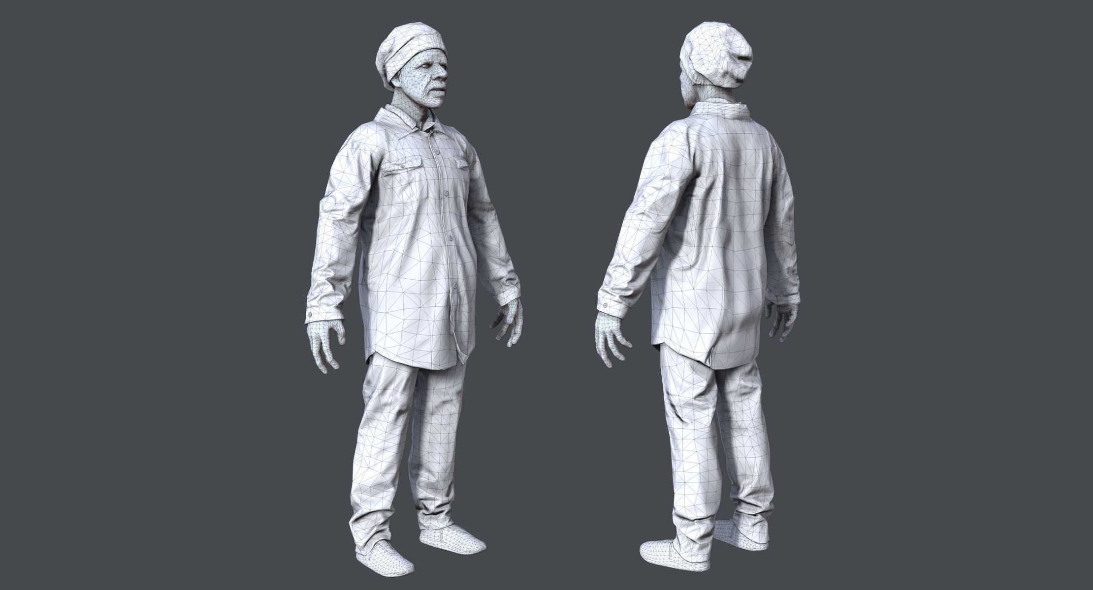 Lowpoly Afro American Homeless Low-poly 3D model_5