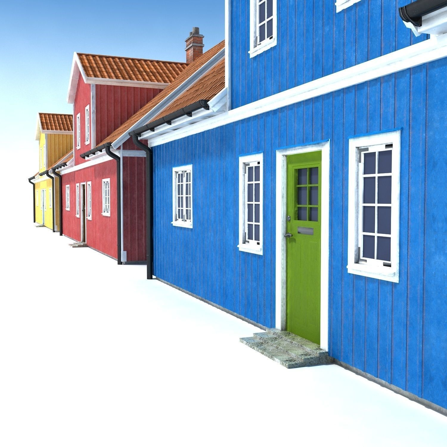 Three Houses Low Poly Low-poly 3D model_2