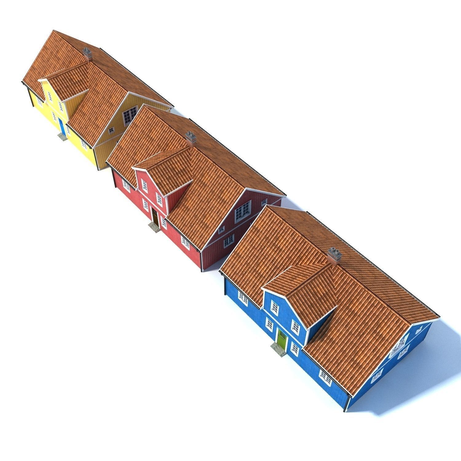 Three Houses Low Poly Low-poly 3D model_4