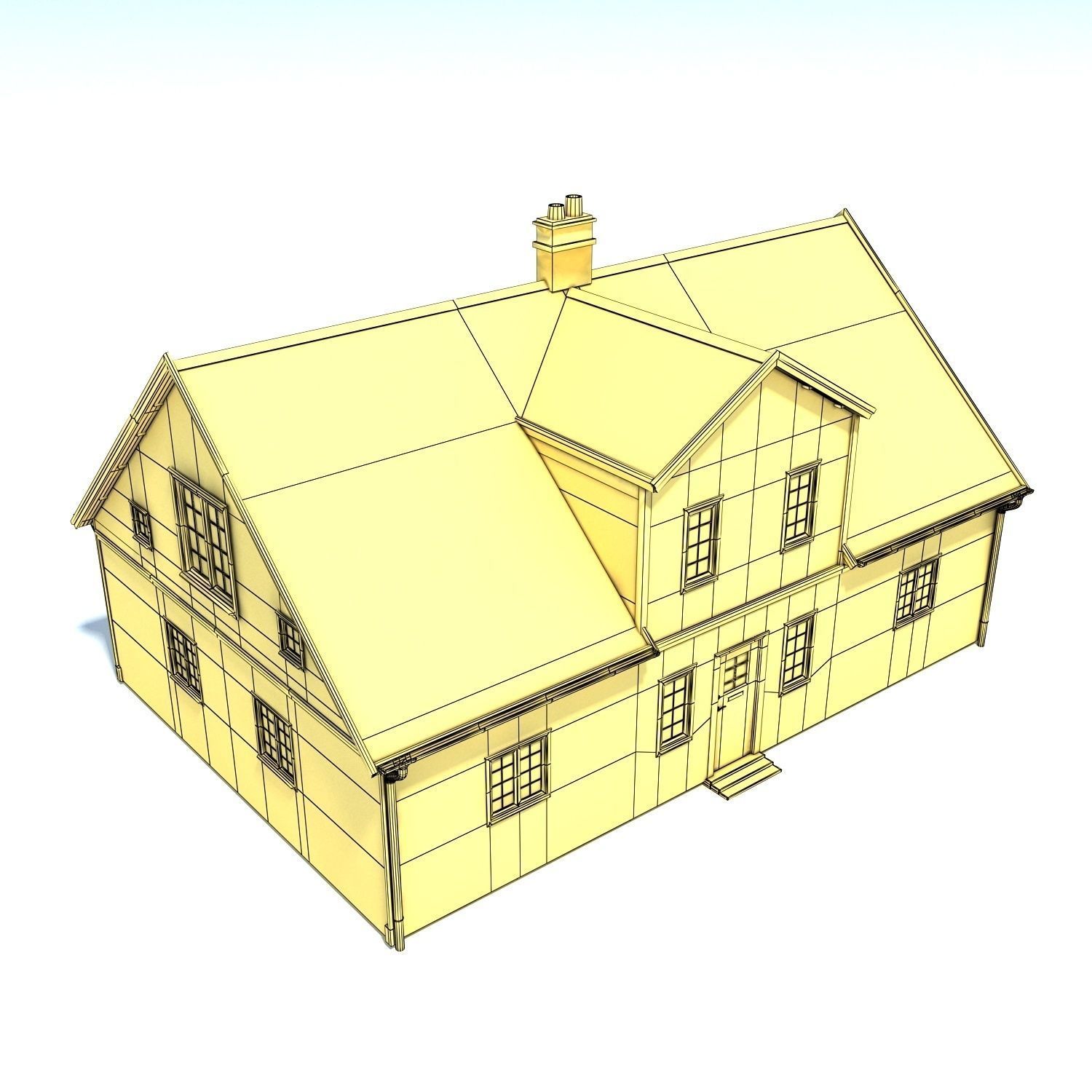 Three Houses Low Poly Low-poly 3D model_7