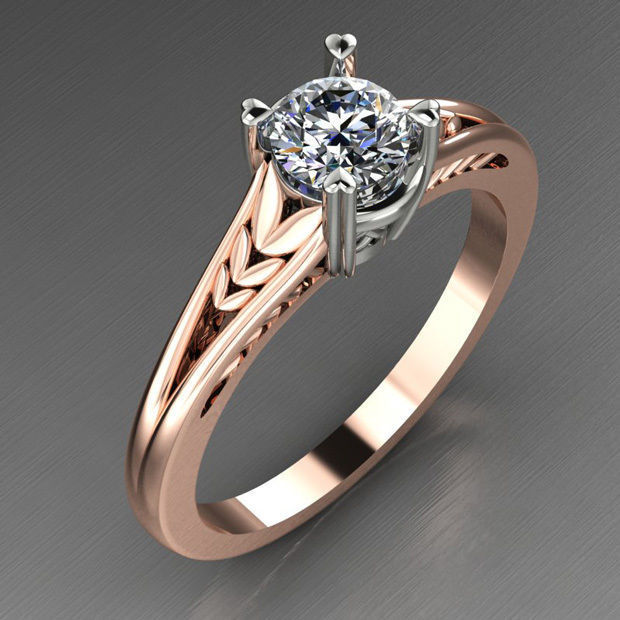 Solitaire Engagement Diamond Ring with split decor shank 3D print model_3