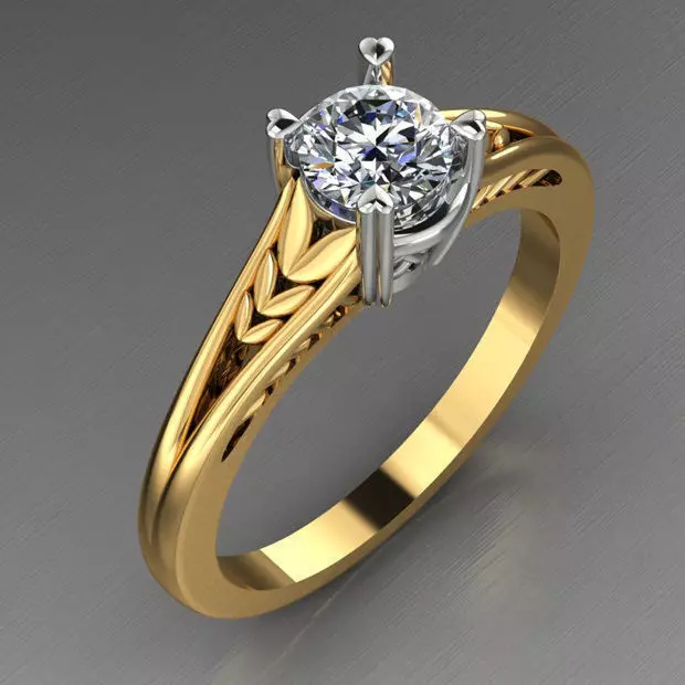 Solitaire Engagement Diamond Ring with split decor shank 3D print model_0
