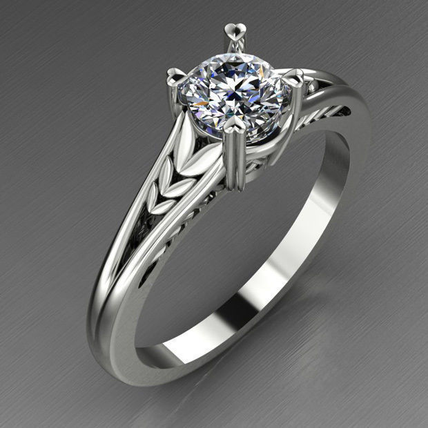 Solitaire Engagement Diamond Ring with split decor shank 3D print model_2