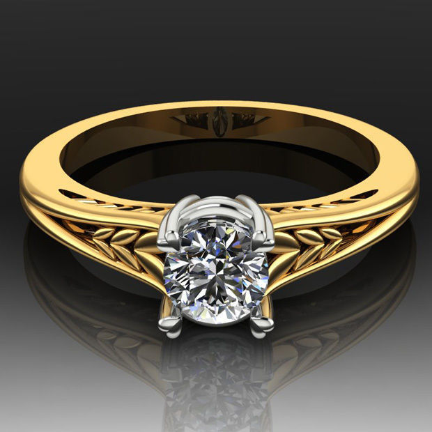 Solitaire Engagement Diamond Ring with split decor shank 3D print model_4