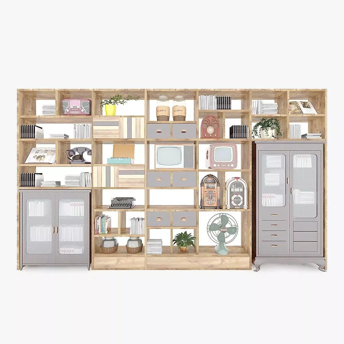 Shelf with Retro Devices and Houseware Items 3D model