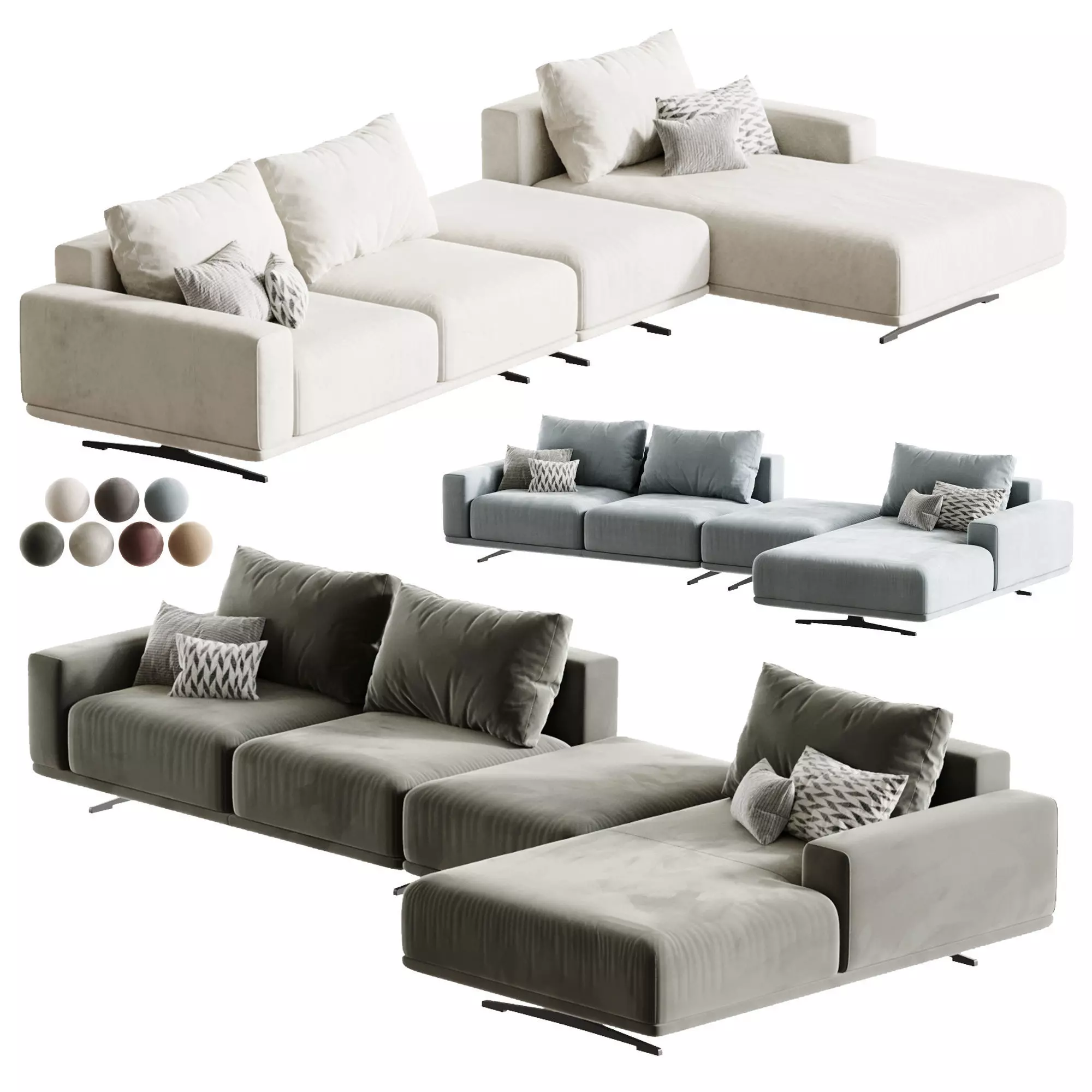 ZILLIS modular corner sofa 374 cm with a 180 cm ottoman 3D model