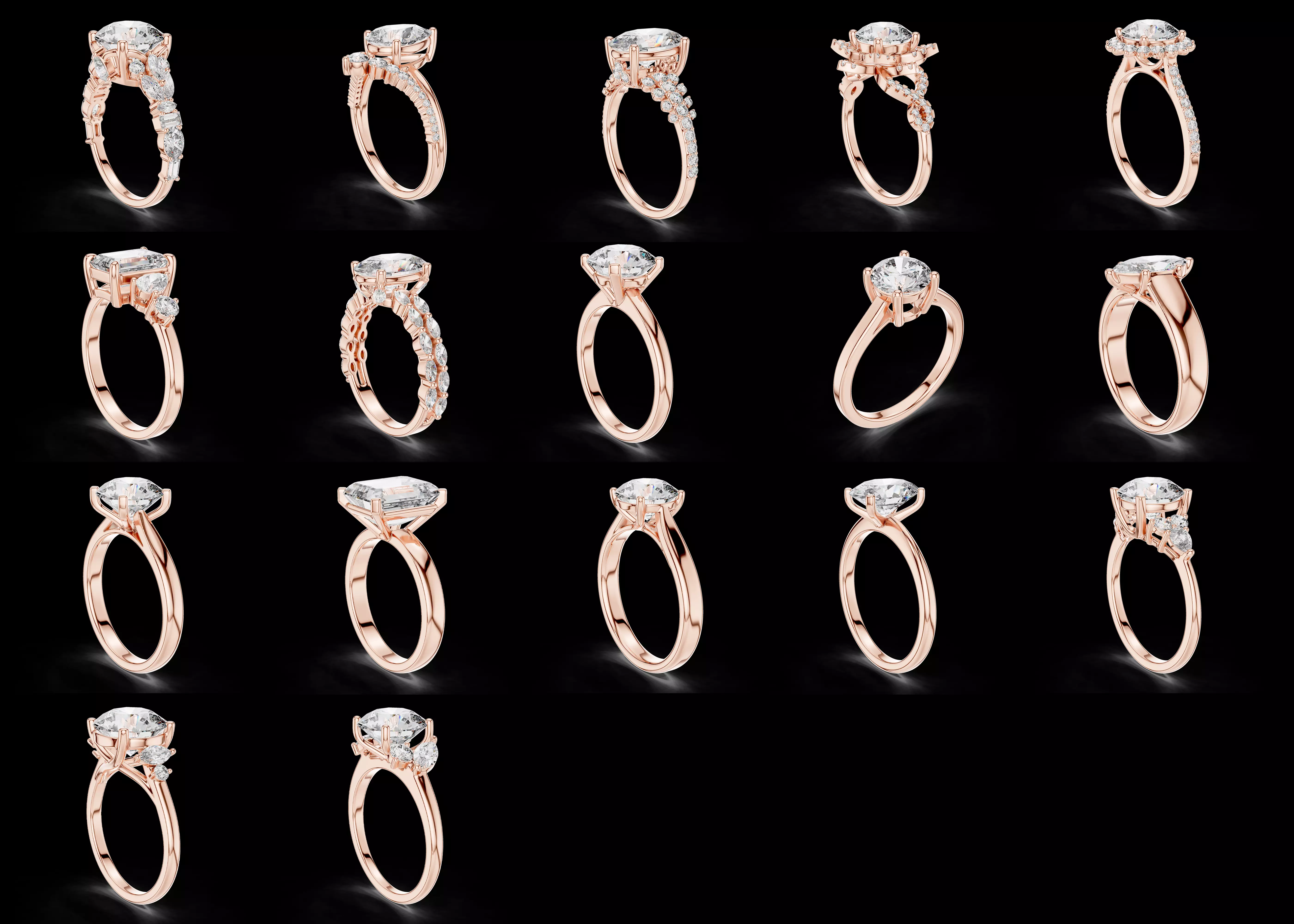 17 Diamond Ring Combo STL 3DM Engagement Designer Set 3D print model