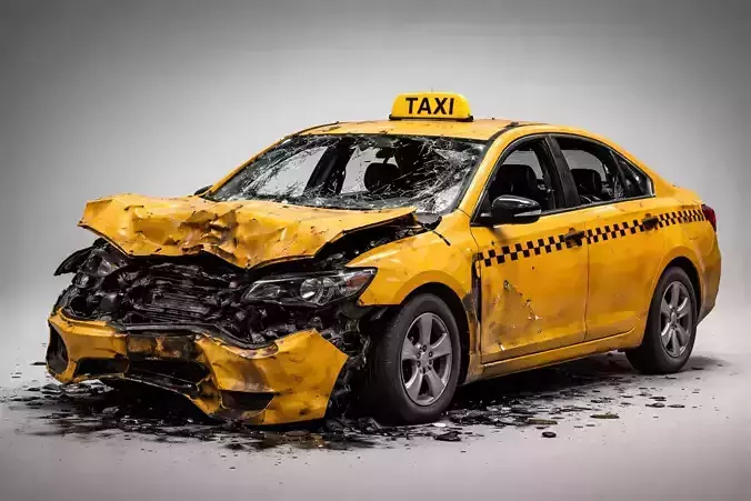 Crashed Wrecked Taxi Sedan Damaged Urban Vehicle