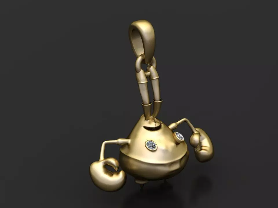 Diamond-Eyed Cartoon Crab Gold Pendant 3D print model