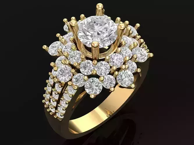 TJ74 Double Halo Golden Diamond Ring