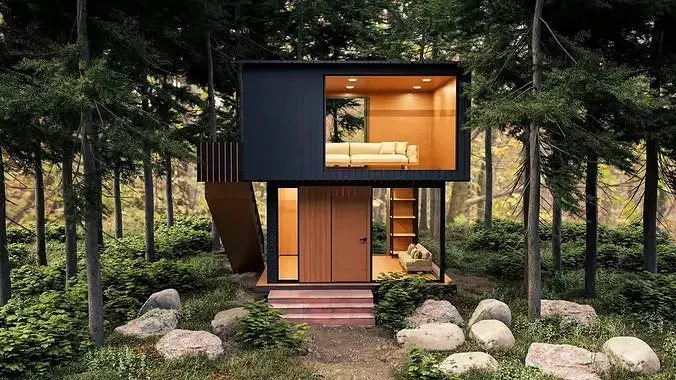 Forest Cabin House - 3D Visualization Scene Low-poly 3D model