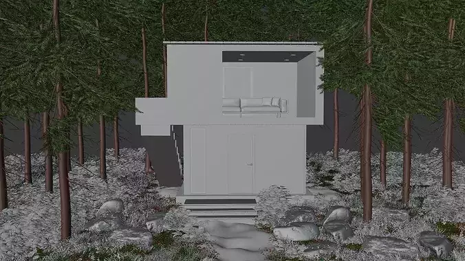 Forest Cabin House - 3D Visualization Scene Low-poly 3D model 2