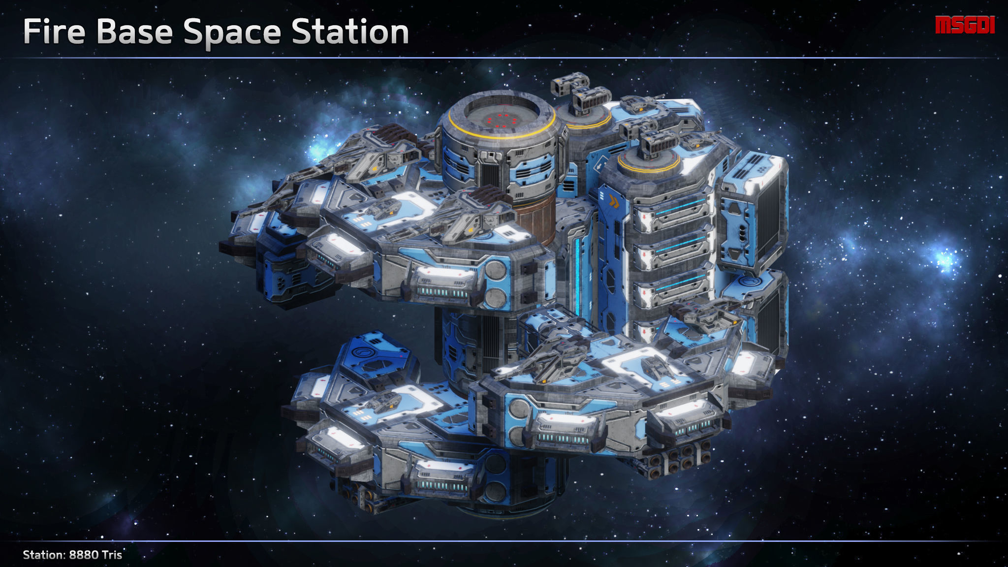 Modular Military Space Station Low-poly 3D model_1