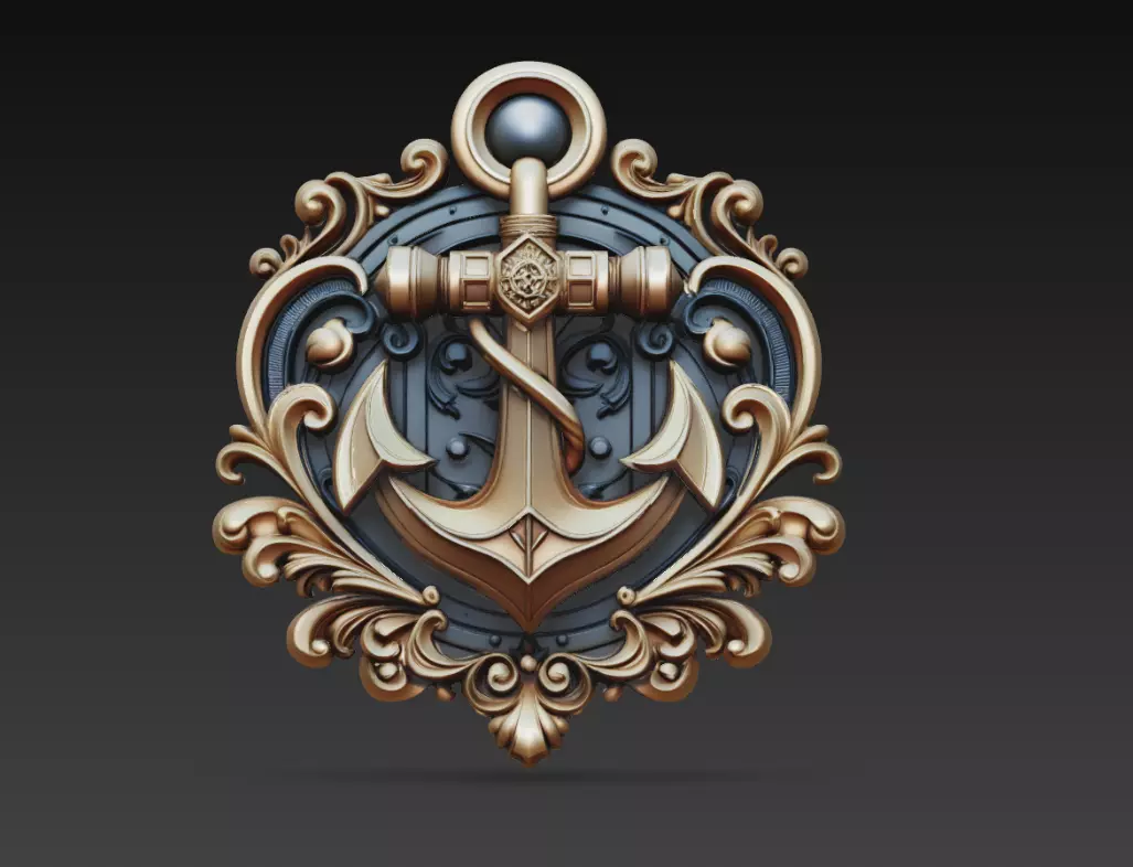 Ornamental Anchor Emblem Relief Sculpture 3D Model 3D print model