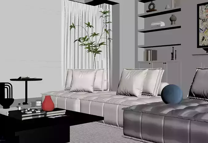 Modern Classic Living Scene 3D model 5