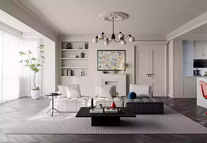Modern Classic Living Scene 3D model 2