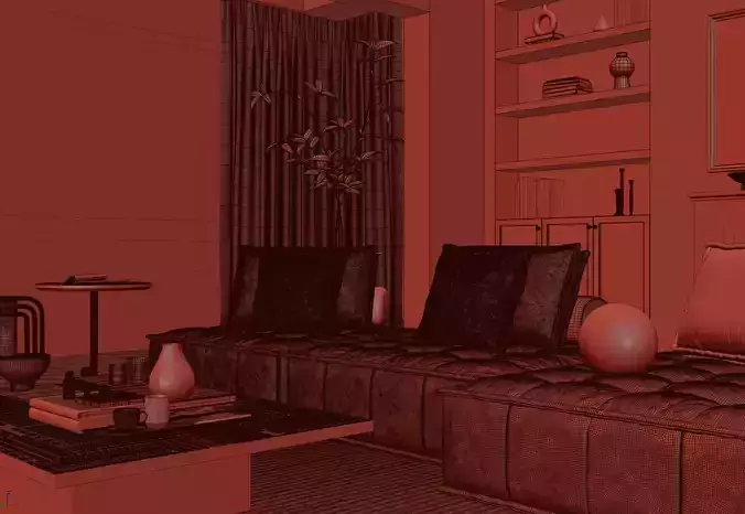 Modern Classic Living Scene 3D model 6