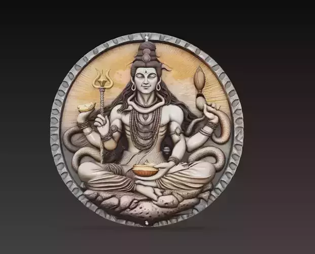 Shiva Meditation Relief Medallion Sculpture 3D Model