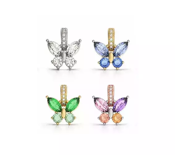Small Gemstone Butterfly Pendant with Diamond Bail