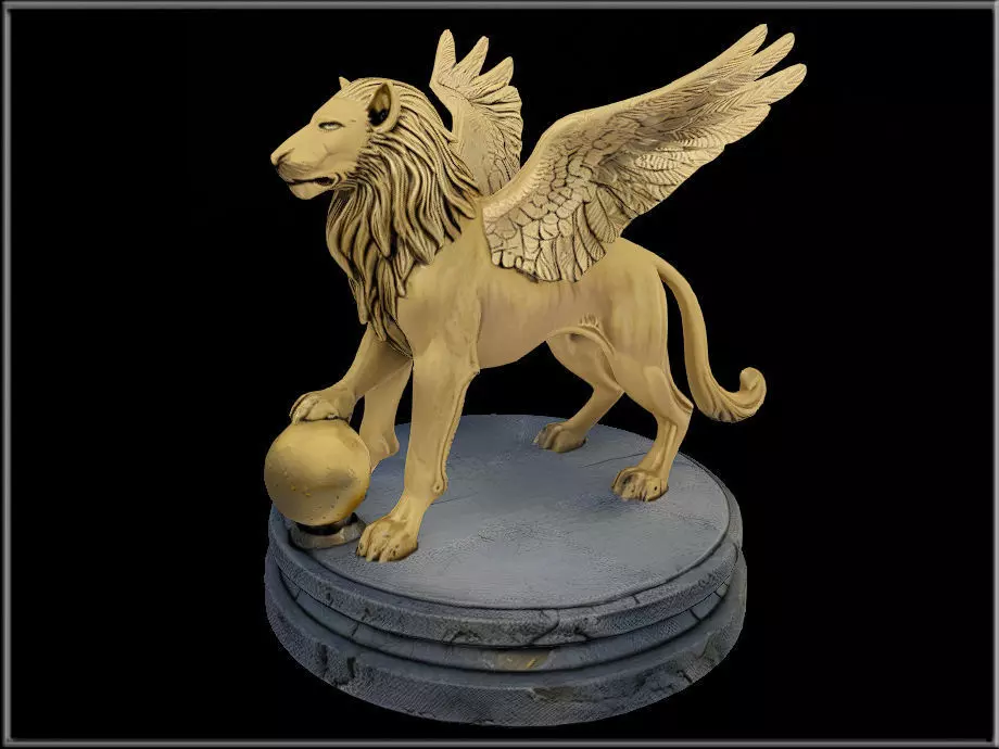 Winged Lion Griffin Statue Low-poly 3D model