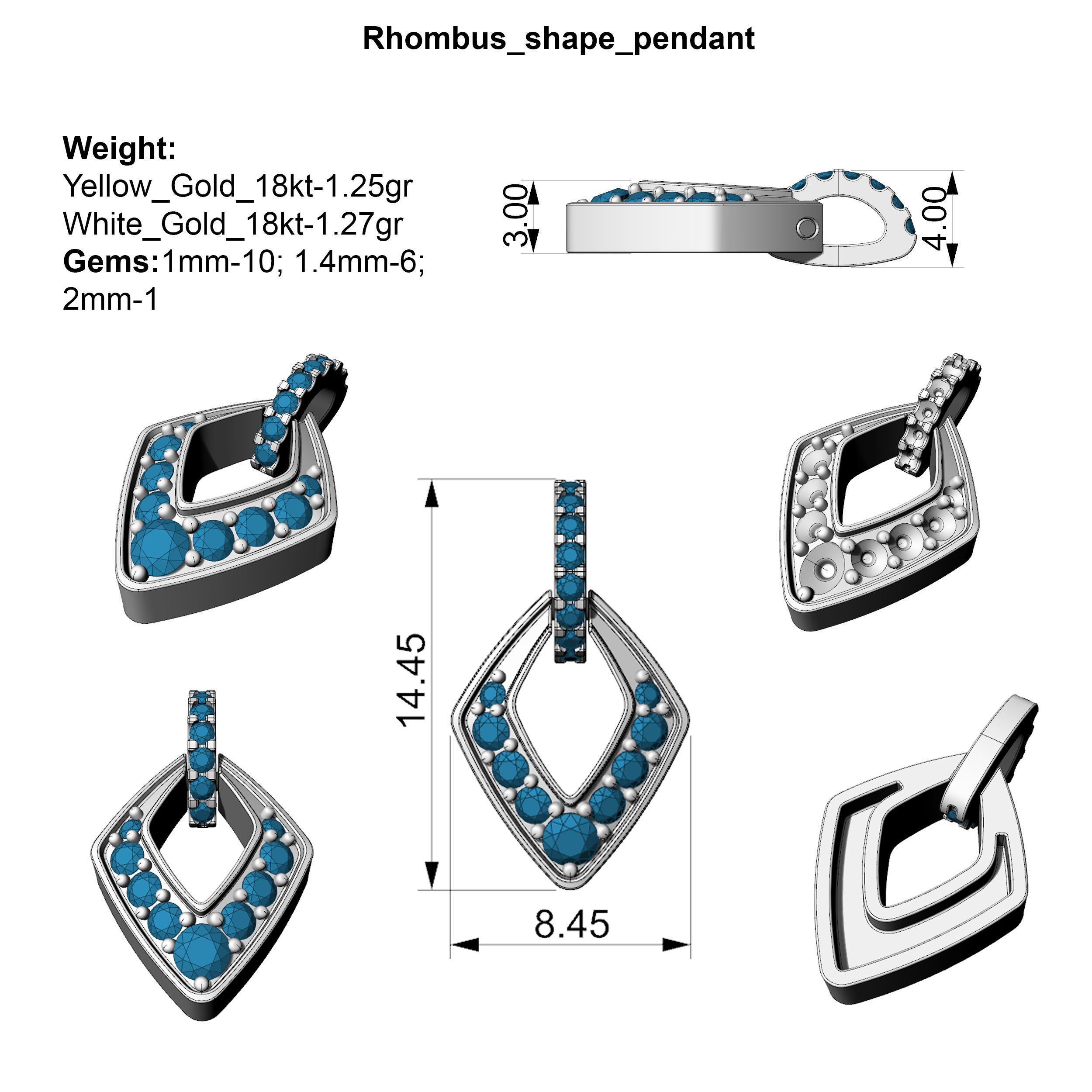 Rhombus shape pendant 3D print model_6