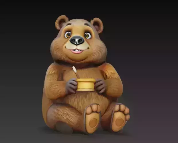 Cute Cartoon Bear Character Sitting Honey 3D Model
