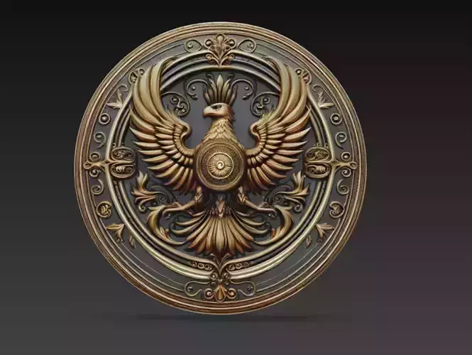 Golden Phoenix Emblem Relief Medallion 3D Model