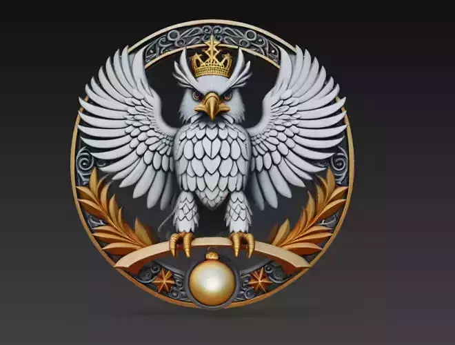 Crowned Eagle Royal Emblem Relief 3D Model