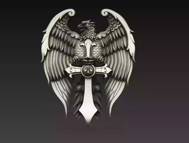 Winged Eagle Cross Emblem Sculpture 3D Model