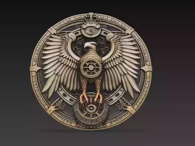 Steampunk Eagle Gear Emblem Relief 3D Model