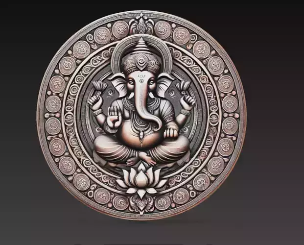 Ganesha Relief Medallion Sculpture 3D Model