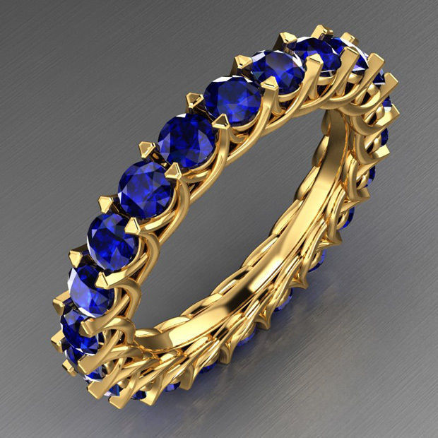 Eternity Round 3mm Diamond Ring with Shared Prong Setting 3D print model_3