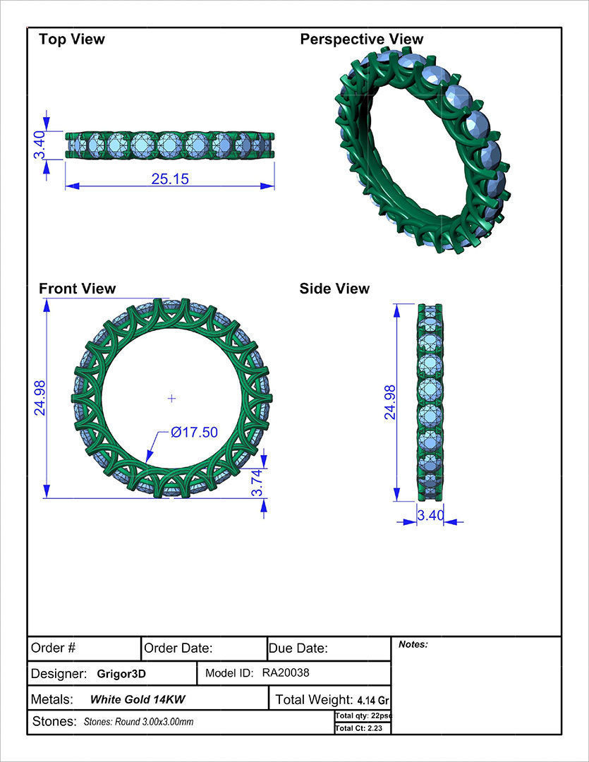 Eternity Round 3mm Diamond Ring with Shared Prong Setting 3D print model_4