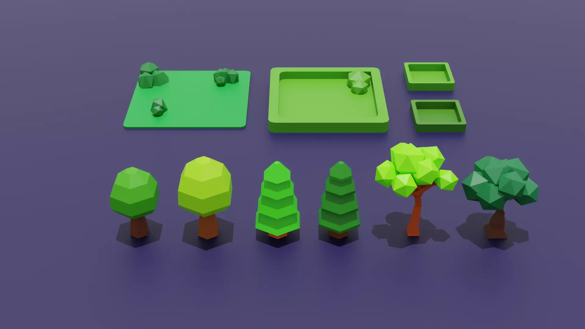 Low Poly Nature Pack Trees Bushes and Terrain Assets Bundle Low-poly 3D model