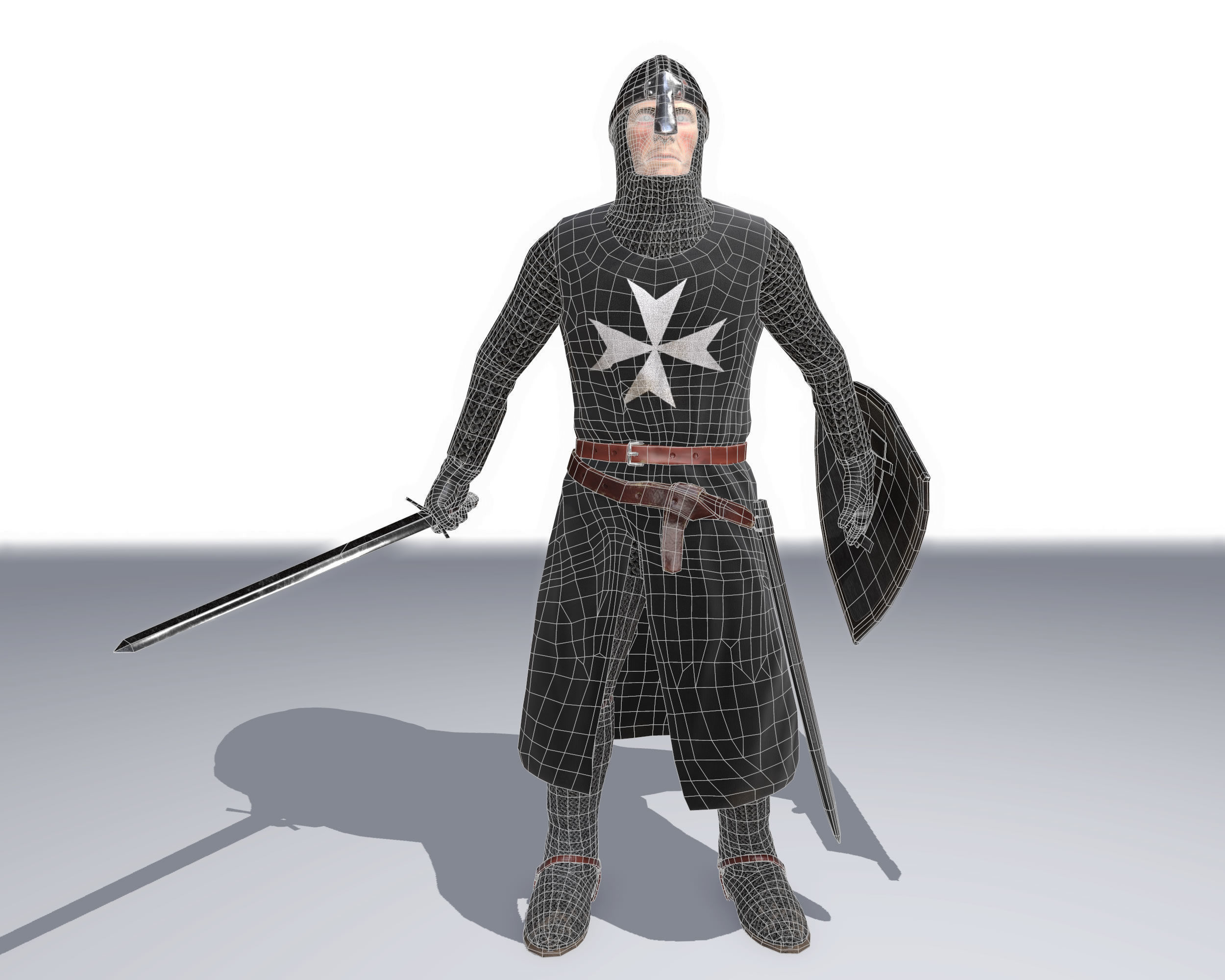 Knight Hospitaller rigged animated game ready PBR  Low-poly 3D model_35