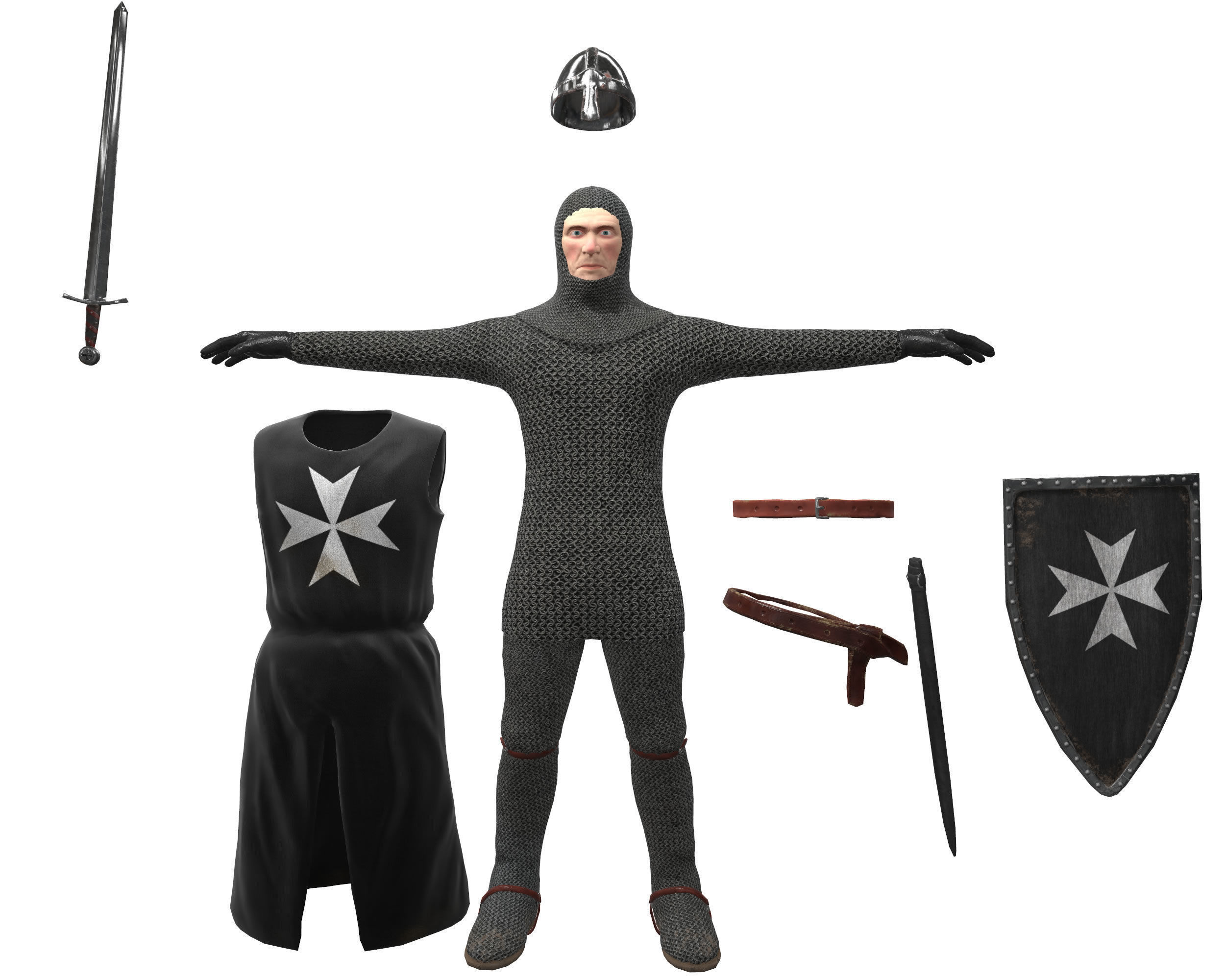 Knight Hospitaller rigged animated game ready PBR  Low-poly 3D model_23