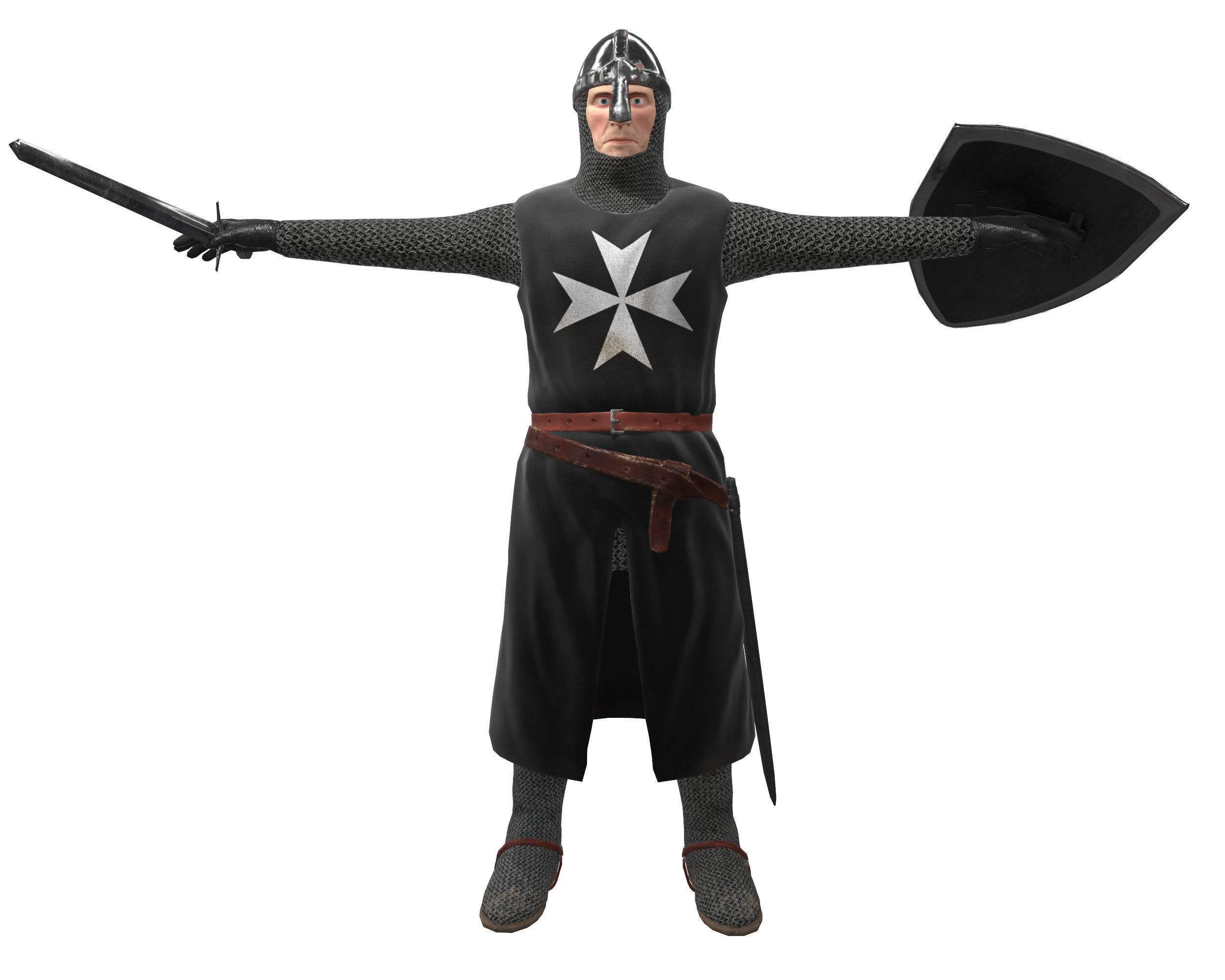 Knight Hospitaller rigged animated game ready PBR  Low-poly 3D model_20
