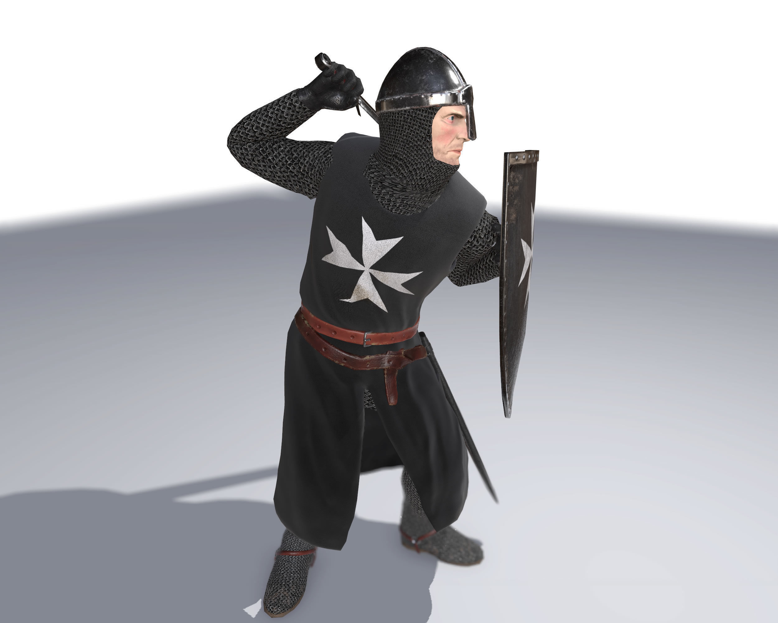 Knight Hospitaller rigged animated game ready PBR  Low-poly 3D model_6