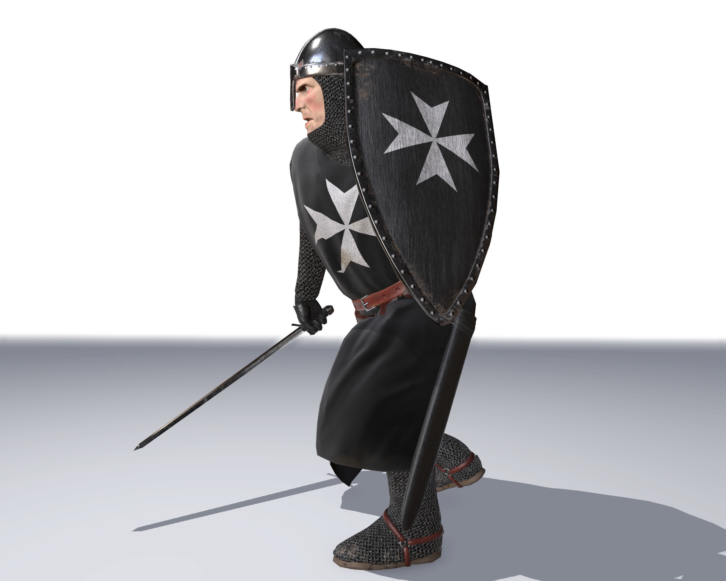 Knight Hospitaller rigged animated game ready PBR  Low-poly 3D model_17