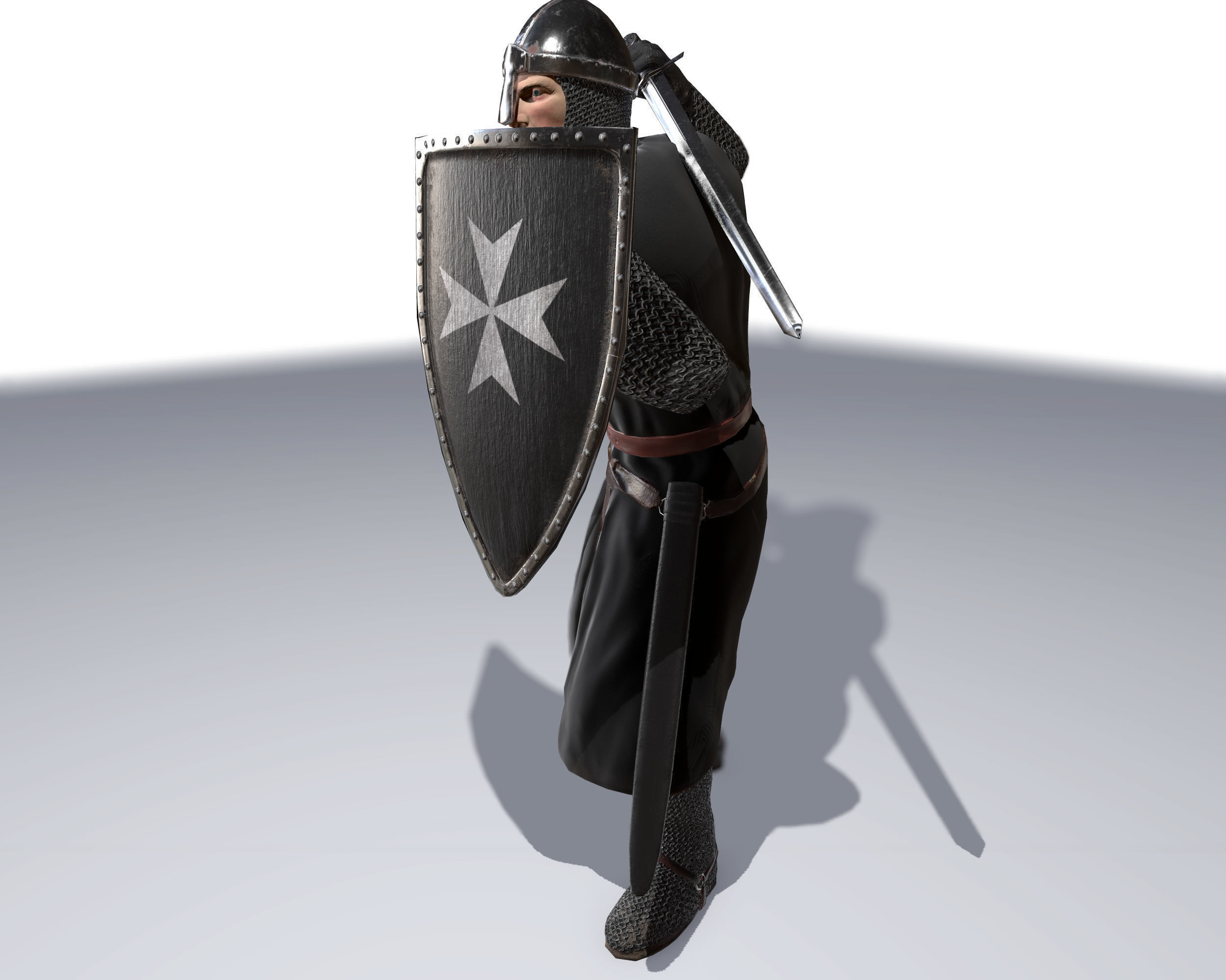 Knight Hospitaller rigged animated game ready PBR  Low-poly 3D model_8