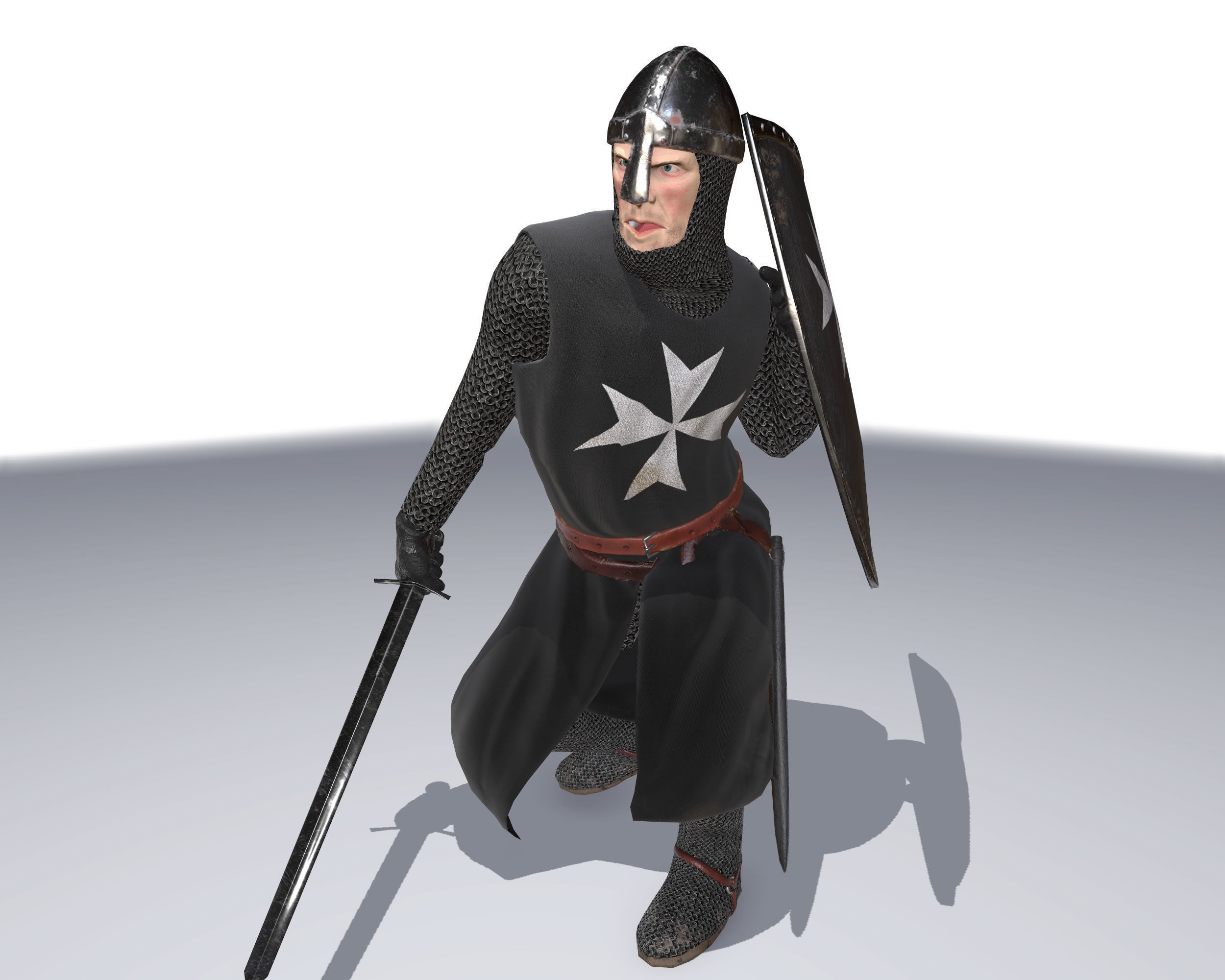 Knight Hospitaller rigged animated game ready PBR  Low-poly 3D model_16