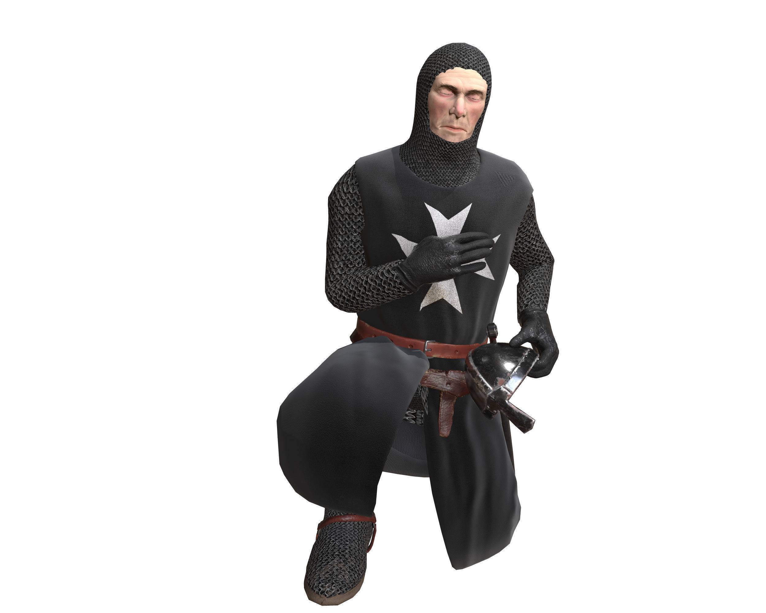 Knight Hospitaller rigged animated game ready PBR  Low-poly 3D model_9