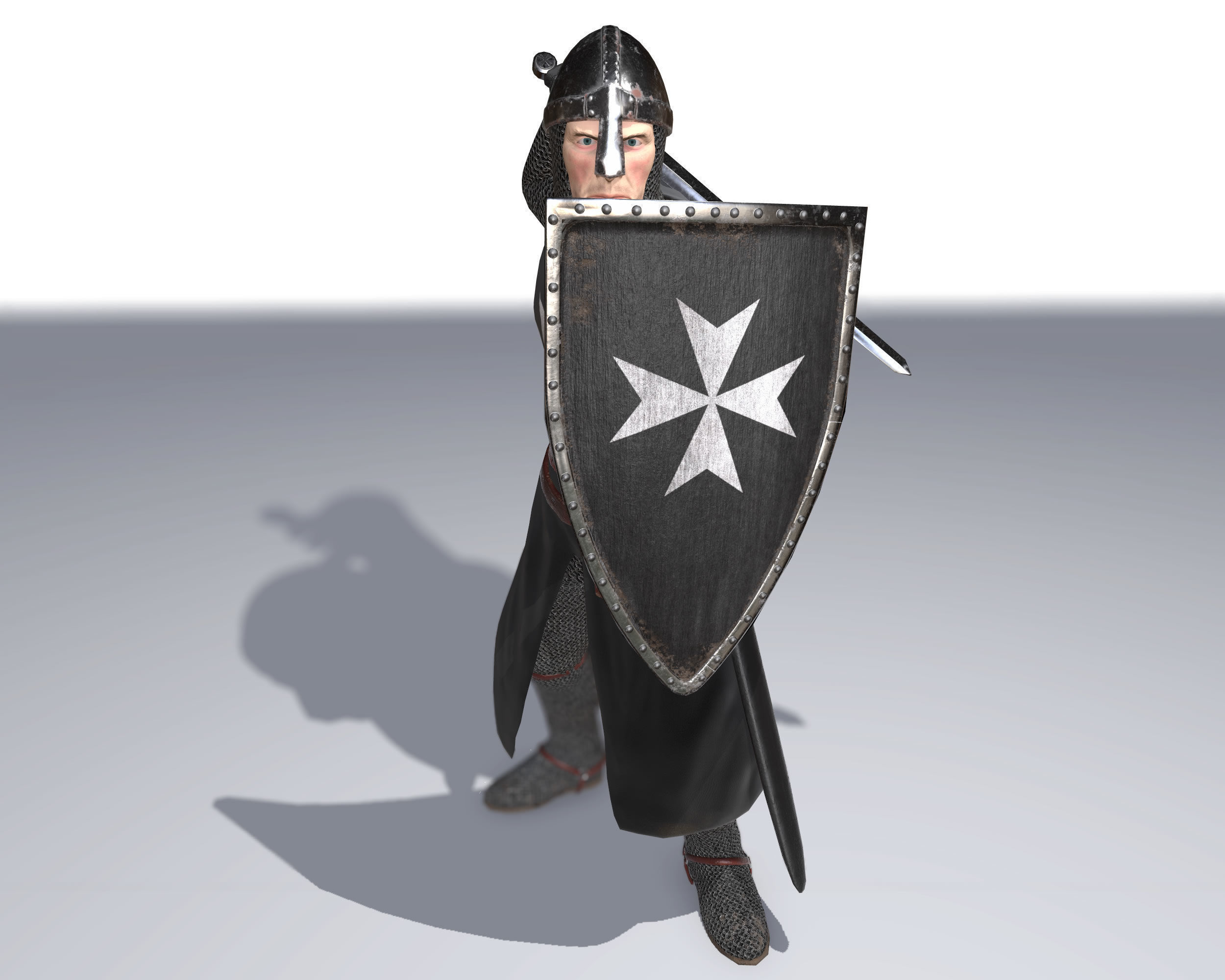 Knight Hospitaller rigged animated game ready PBR  Low-poly 3D model_5