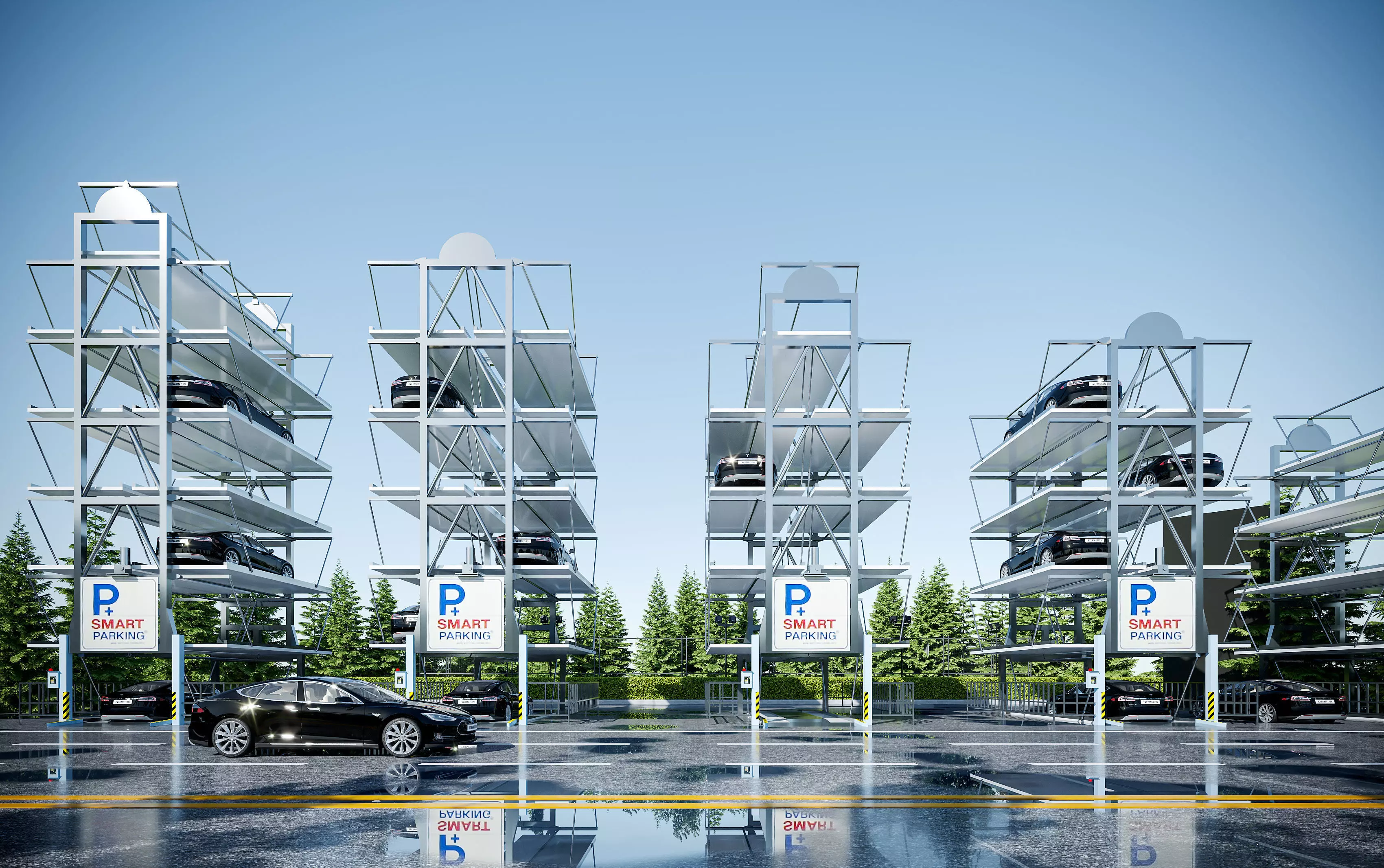 Modern multi-level parking lot 3D model