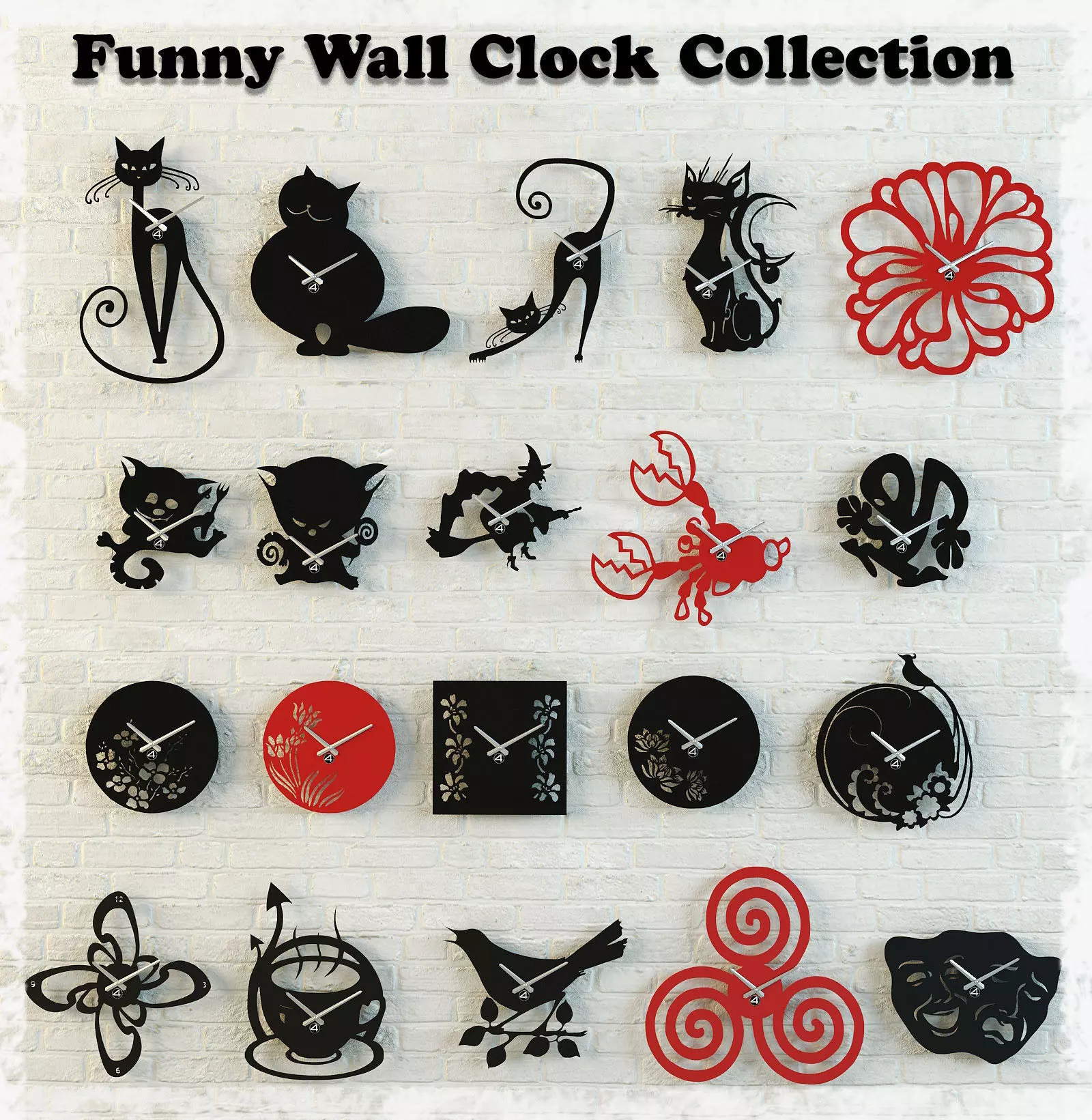 Funny wall clock collection Free 3D model_0