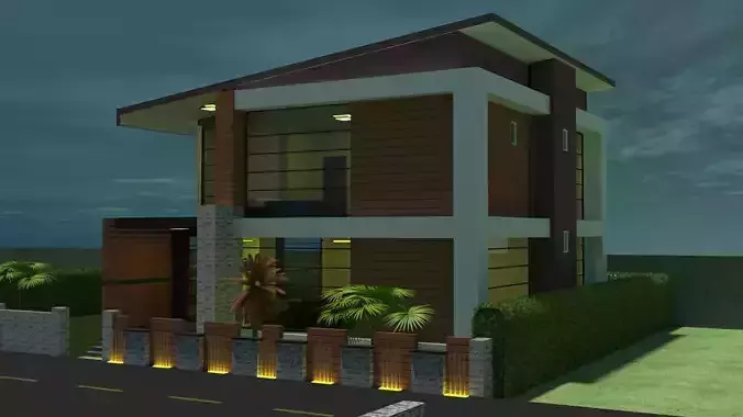 3D Villa modern house on street