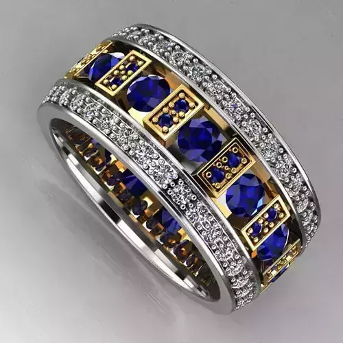 Anniversary Blue Sapphire and Diamonds Ring
